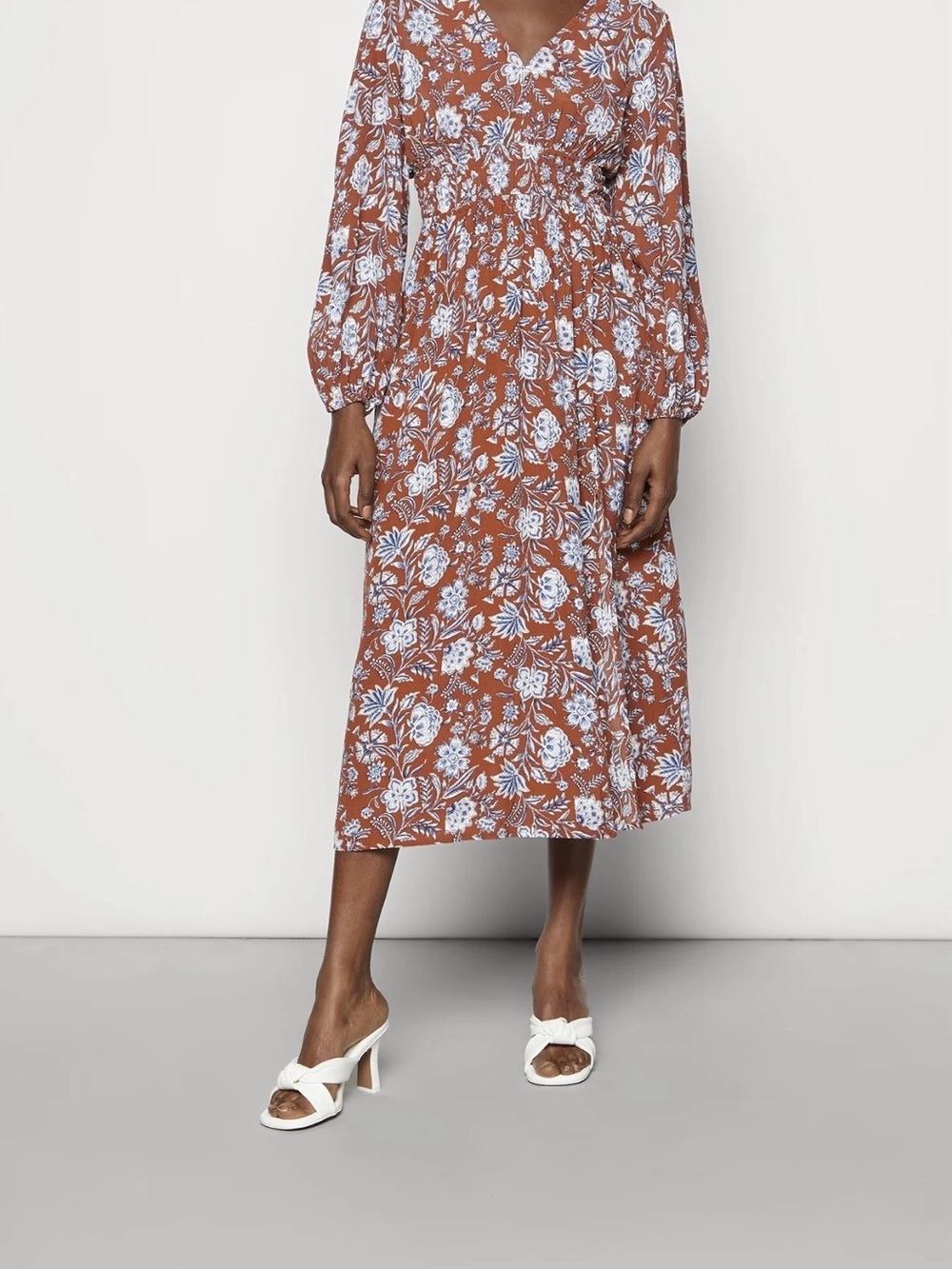GAP Rust Floral Long Sleeve Maxi Dress